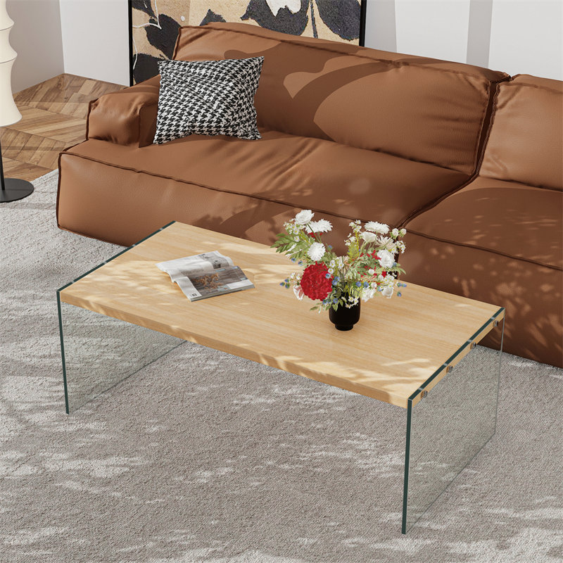 Table basse rectangulaire en verre trempé avec plateau en panneau de fibres à densité moyenne 120 cm