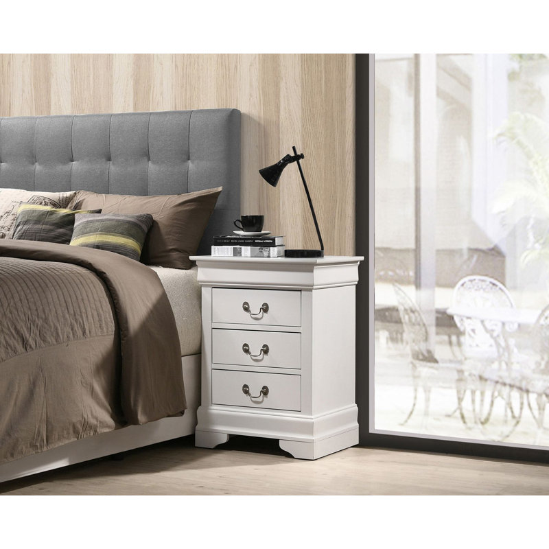 Table de chevet 3 tiroirs LouisPhillipe, blanc, Blanc