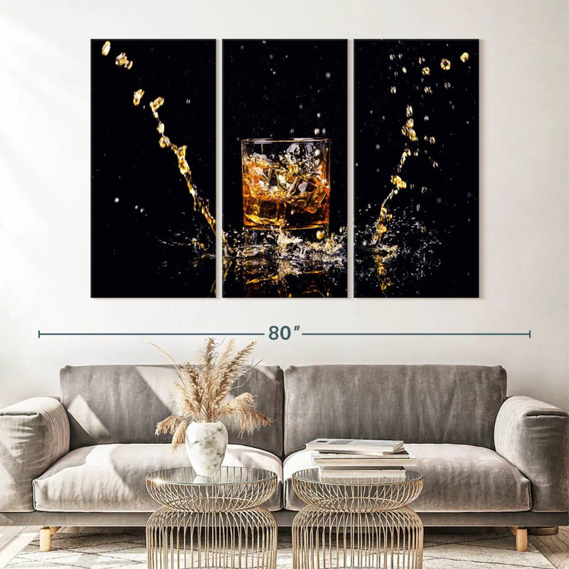 " Whiskey Splash " 3 Piece Art Set, 42" H x 65" W x 1.25" D