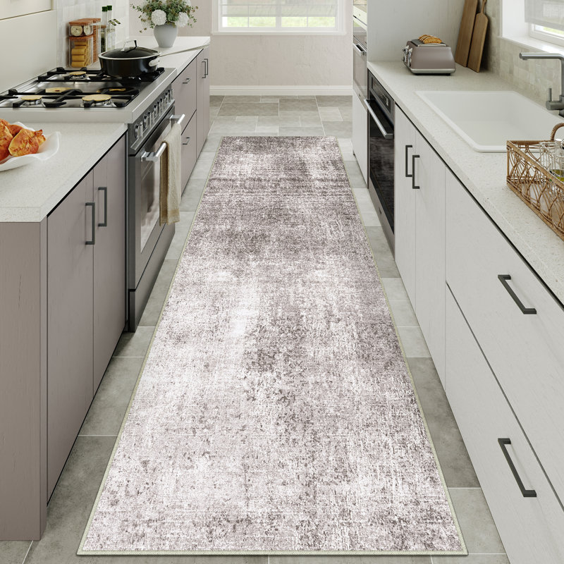 Asher Abstract Modern Machine Woven Asher in Dark Grey, Runner 2' x 8'