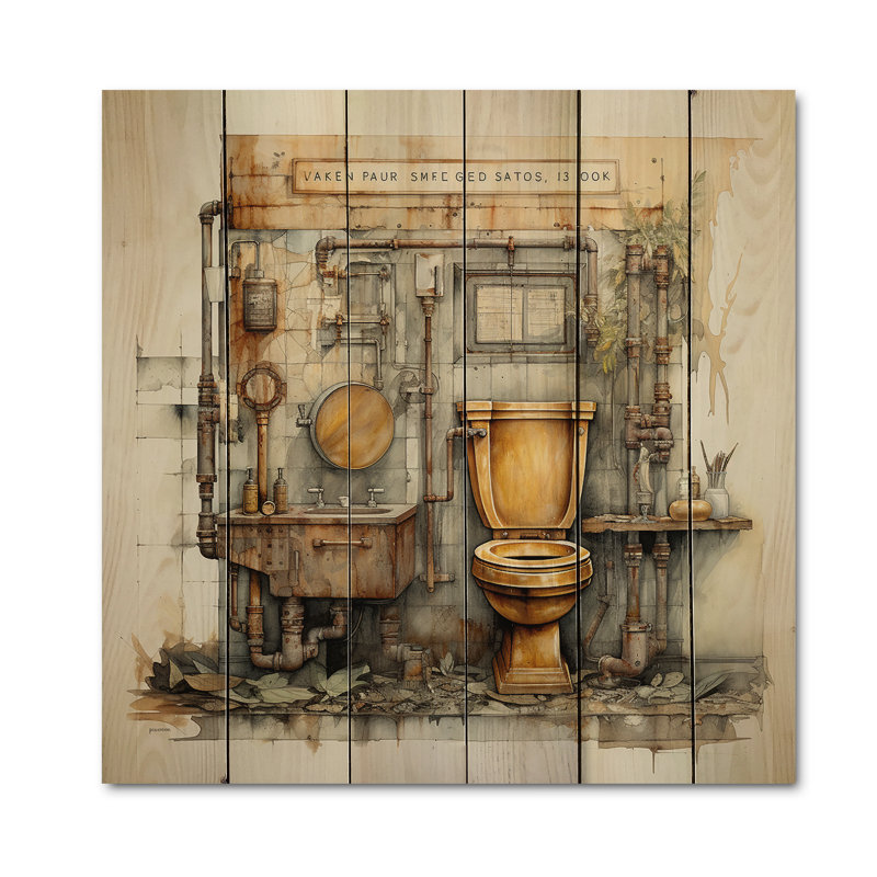 Toilette mixte industrielle chic sur bois, H 25 po x l 25 po x P 0,78 po