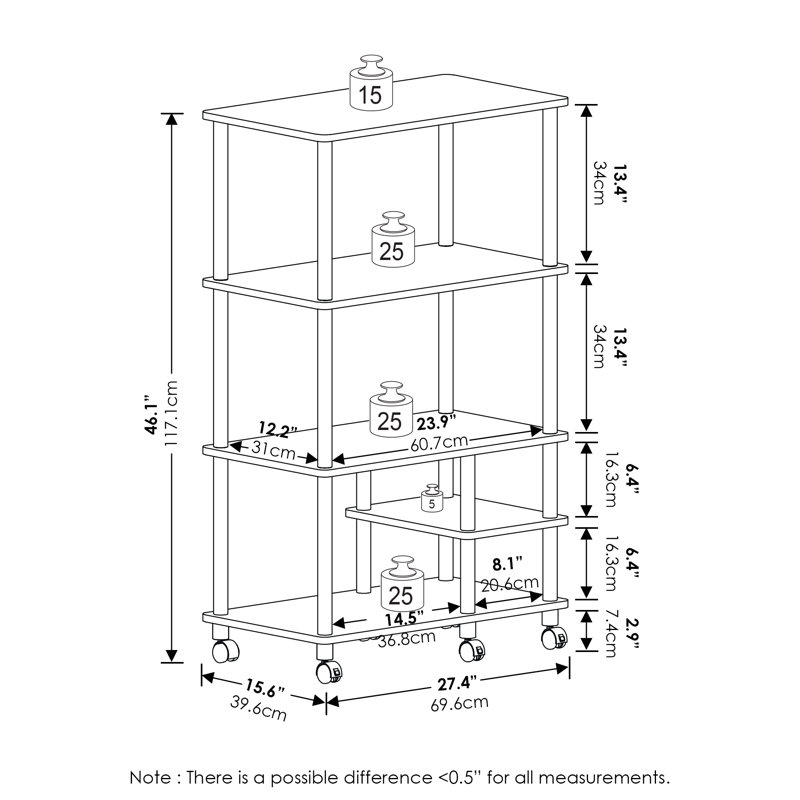 Oliveria 4-Tier Toolless Multipurpose Etagere Bookcase with Wheels, Americano/Black