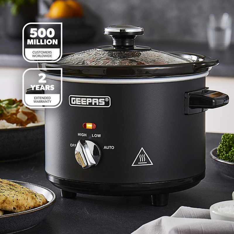 Geepas Slow Cooker 3 Temperature Settings, Easy-Clean, 1.5 Qt.