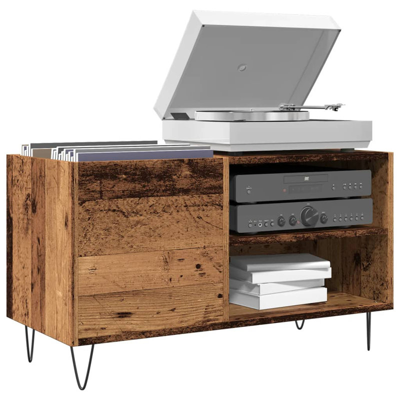 Latitude Run Record Cabinet 84.5X38x48 Cm Engineered Wood, Old Wood
