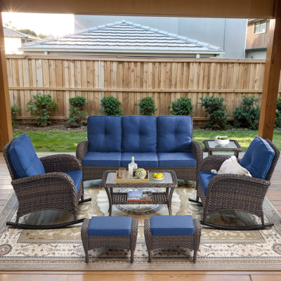 Ensemble de conversation de patio 7 pièces avec chaises berçantes et repose-pieds Gaetanino