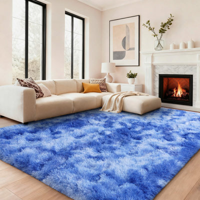 Thick Area Rug Tie-Dye Blue Design Pet-Friendly Super Non-Slip Perfect for Living Room, Foyer, Bedroom, Nursery