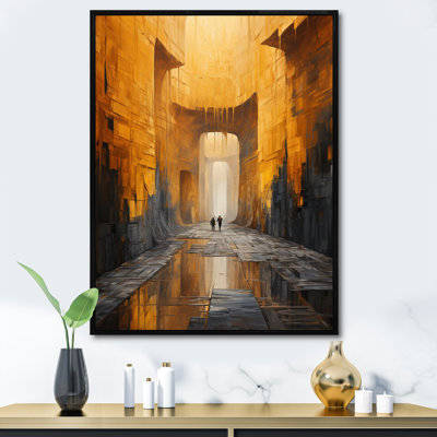 Tunnel abstrait jaune et gris sur toile