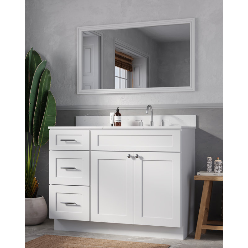 Ensemble de meuble-lavabo simple 46 po avec plateau en quartz Disar, Blanc, Oui