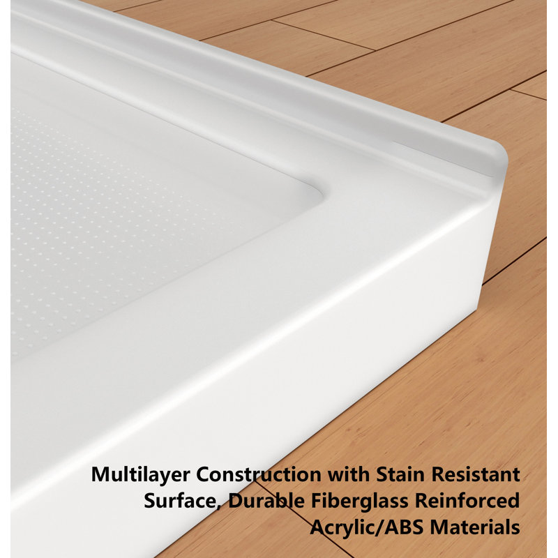 72'' W x 36'' D Rectangular Triple Shower Base with Center Drain, Non-Slip Acrylic Alcove Shower Pan with 3-Sided Integrated Tile Flanges