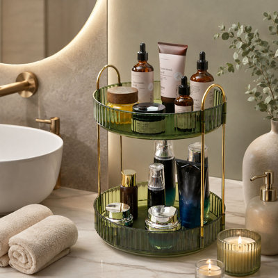2 Tier 360° Rotating Makeup Organizer for Vanity and Bathroom Counter