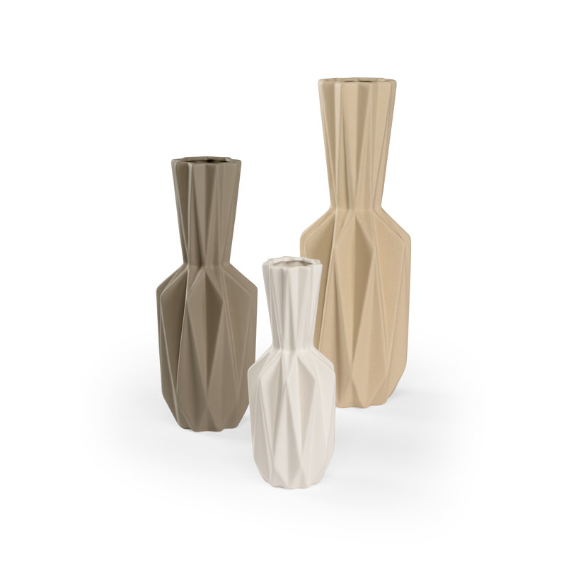 Ensemble de 3 vases de table en céramique émaillée blanc / gris anthracite / brun clair Lerdorf