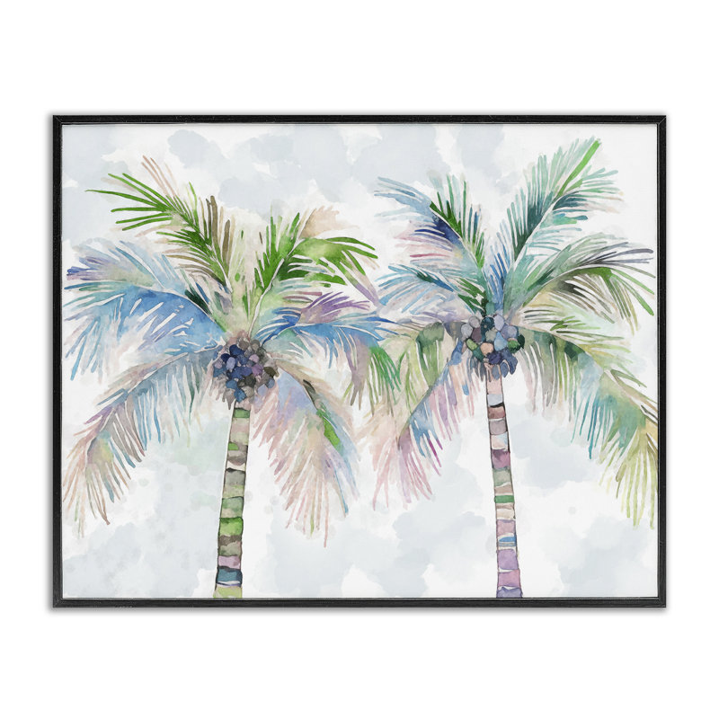 Soft Palm Tree Pair Black Framed Giclee Art by Ziwei Li, 24" H x 30" W, Black