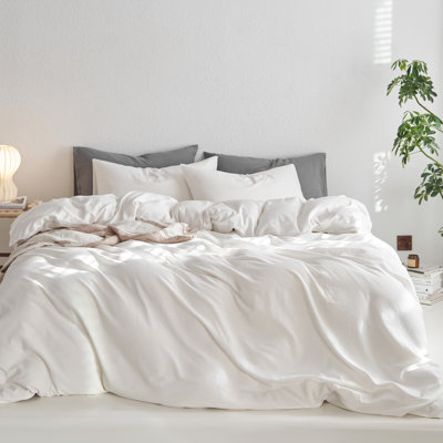 MooMee Duvet Cover Set with Zipper Closure & 8 Interior Ties 100% Washed Cotton Twill Soft Linen Like Textured