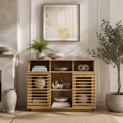 36.1" Sideboard Buffet Cabinet with Storage, Farmhouse Lattice Sideboard with Sliding Doors & Adjustable Shelf, TV Media Console, Storage Cabinet for