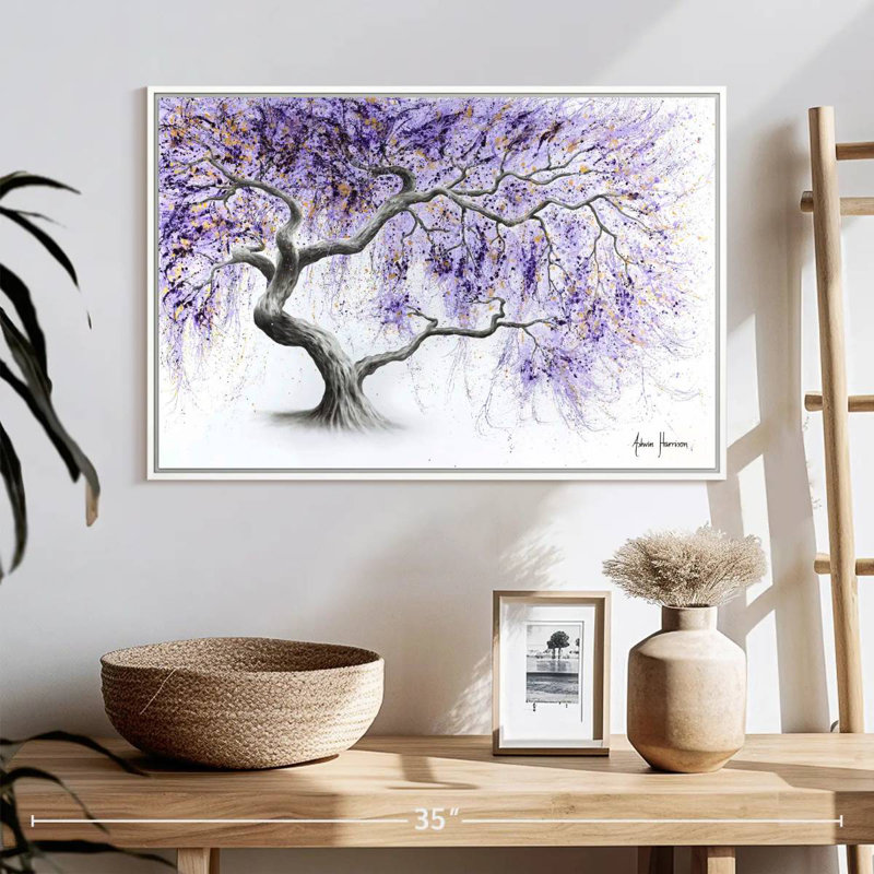 Arbre de prospérité mauve, Cadre flottant blanc, 25 po x 17 po