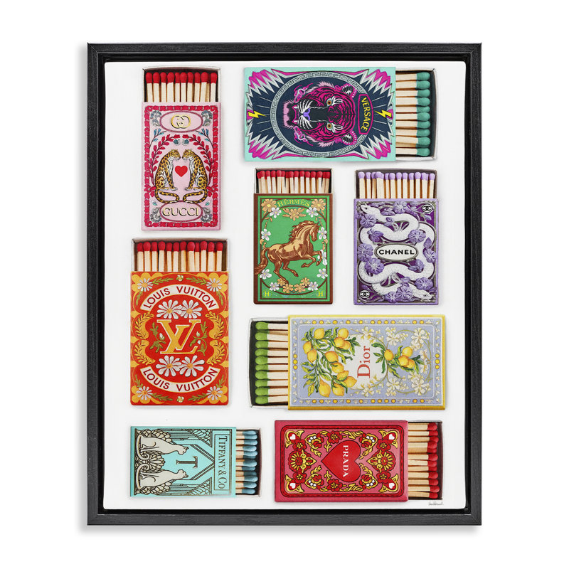 Toile flottante encadrée Iconic Fashion Brands Matchboxes, design par Amanda Greenwood, H 21 po x l 17 po