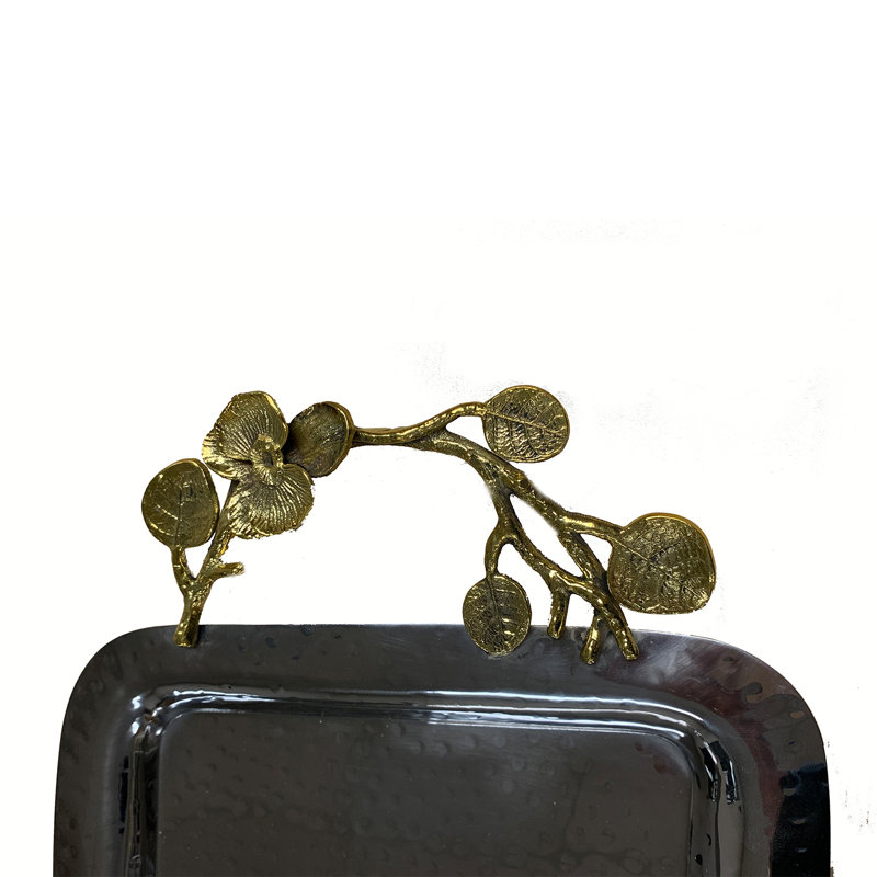 Taylah Metal Rectangular Serving Tray with Orchid Handles for Elegant Christmas Decor and Festive Gifting