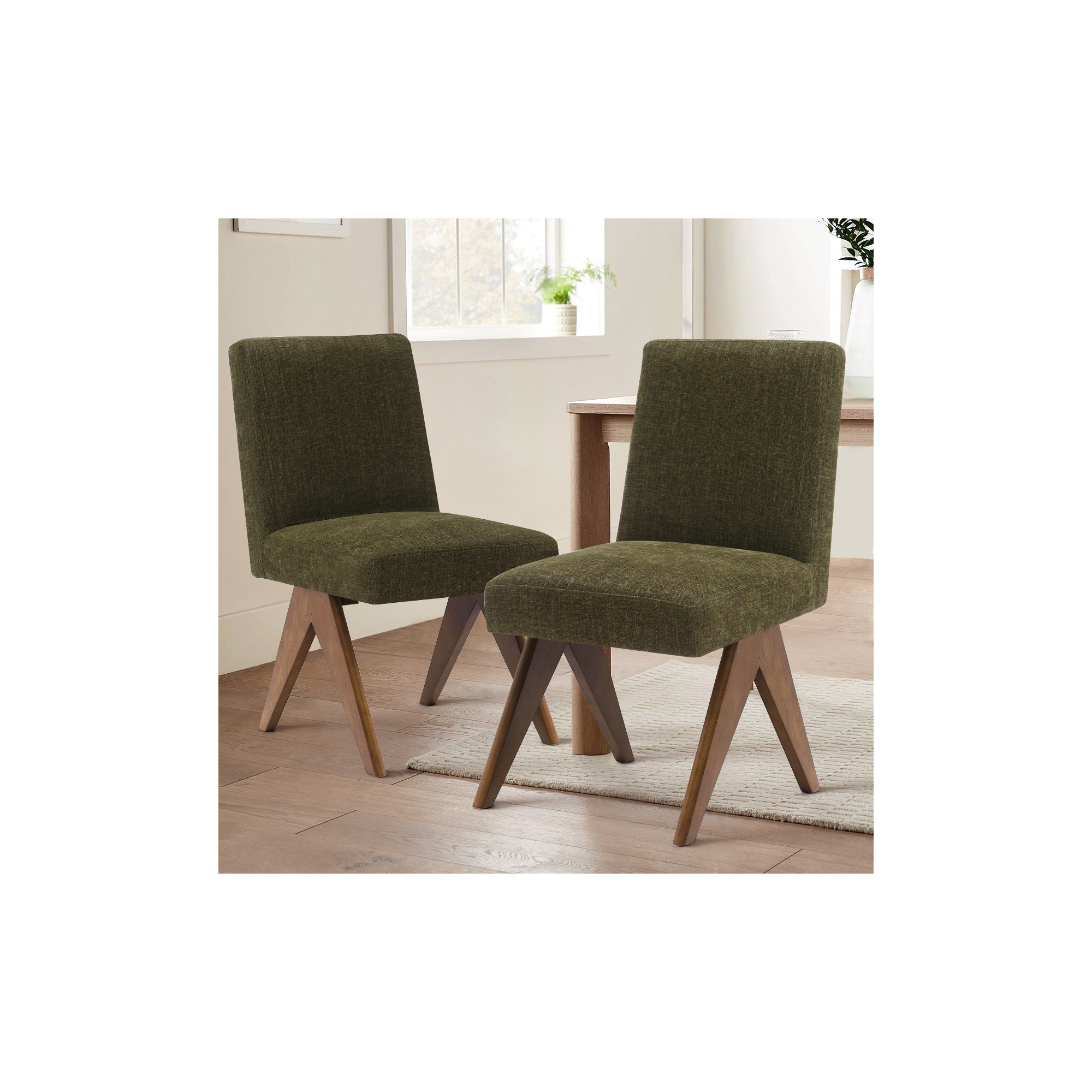 Brittnie Mid Century Modern Dining Chair, Olive Green