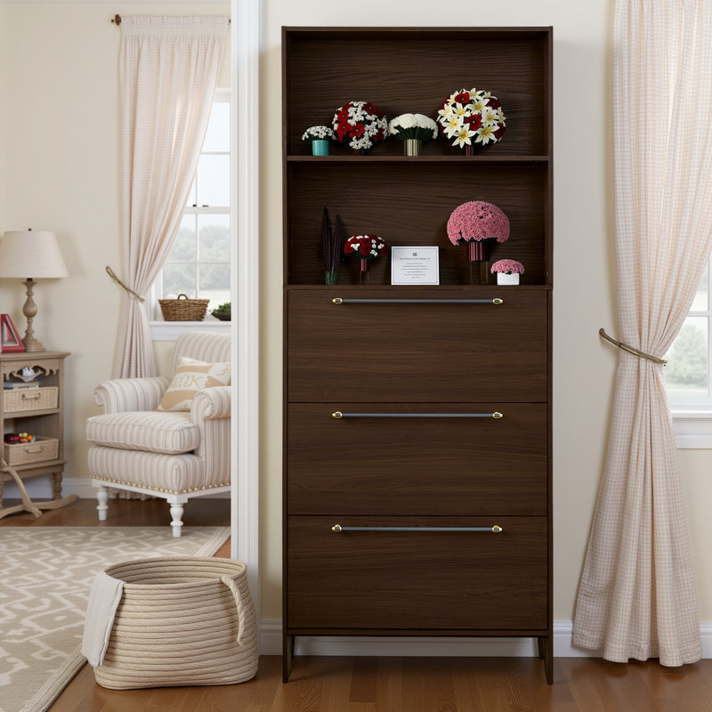 Slim MDF Shoe Cabinet with 3 Flip Doors