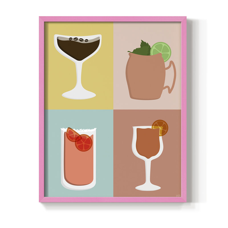Impression encadrée Colorblock Cocktail II - bois massif, H 11 po x l 9 po, Rose