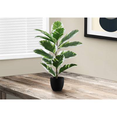 Artificial Plant 27 Inches Tall With Leaves In Black Pot Decoration 27" Foliage And For Interior