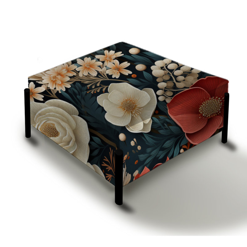 Impression florale rustique et blanche - Grand repose-pieds carré floral