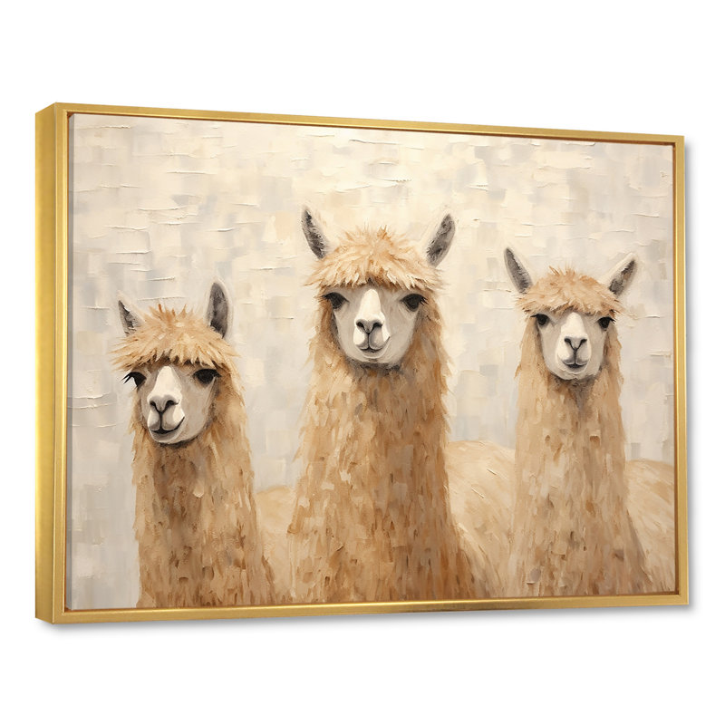 Minimalisme, Alpagas mignons sur toile, H 24 po x l 32 po x P 1 po, Cadre flottant doré
