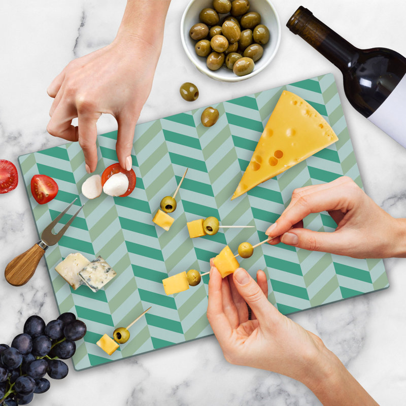 Ambesonne Chevron Cutting Board Large Size Herringbone Springtime Sea Green Eggshell White
