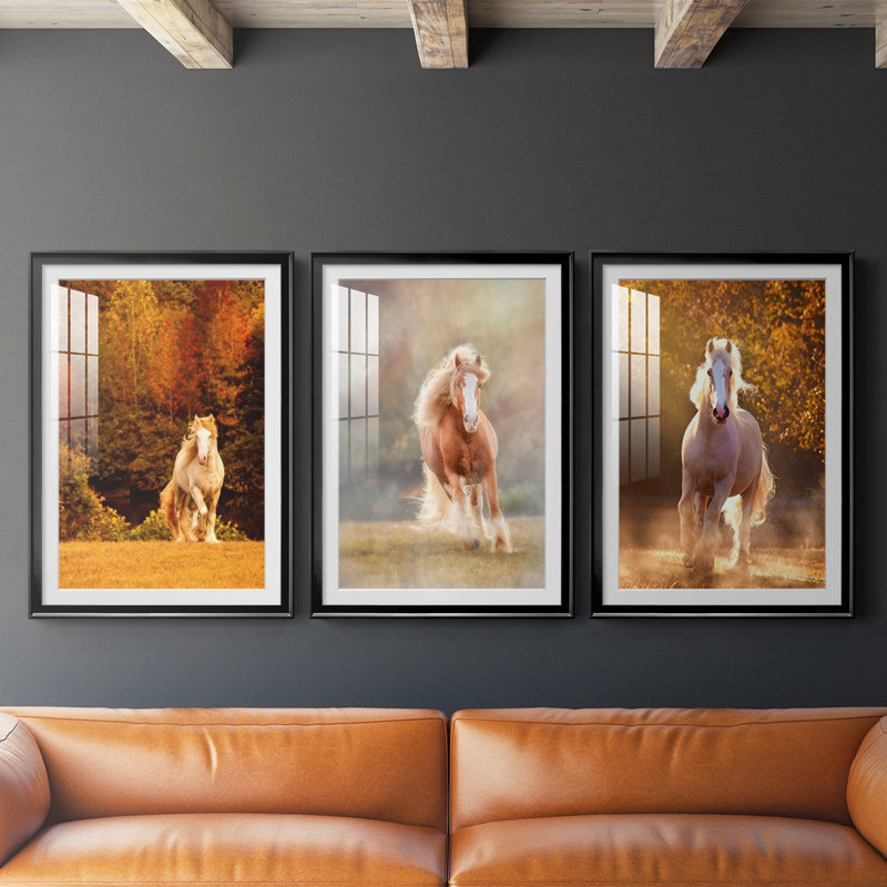 Impression encadrée de cheval de qualité supérieure - prêt à accrocher, Cadre noir, H 24,5 po x l 37 po x P 2,5 po