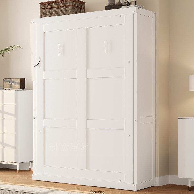 Lit escamotable double pliable en armoire, blanc, Twin, White