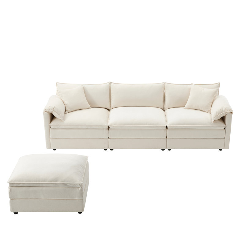 103" Chenille Modular Sectional Sofa With Deep And Wide Seat,L Shaped Cloud Couch Set With Double Cushions,4 Seat Sofa With Movable Ottoman