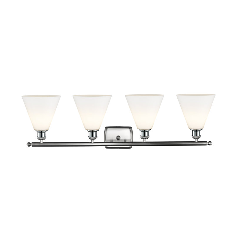 Éclairage pour salle de bain 4 lumières Hanny, Blanc mat, Nickel satiné brossé, Incandescente