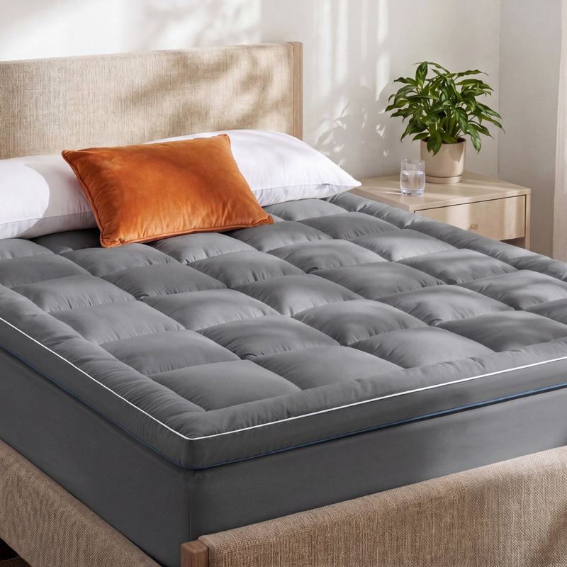 Bedsure Pillow Top Mattress Topper for Dorm & College, Cooling Breathable Mattress Pad with Deep Pocket, Queen, White