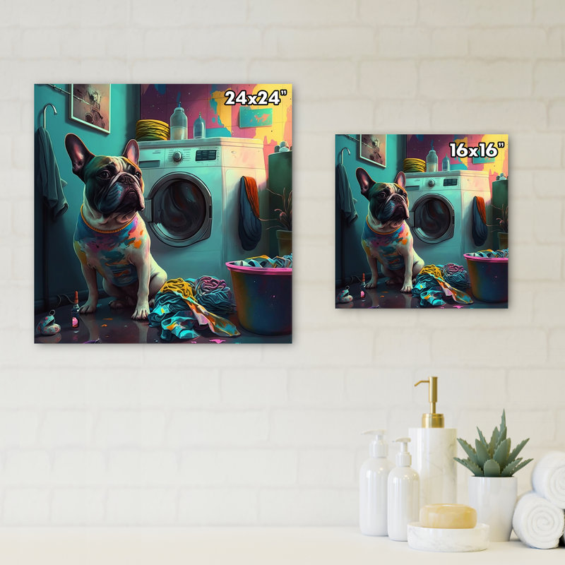 Buldog in Laundry - Impression sur toile tendue