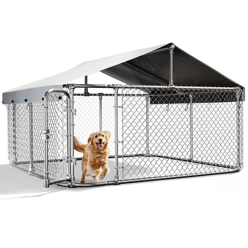 Chenil d'extérieur pour chien 10 pi x 10 pi avec housse imperméable et résistante aux rayons UV à l'extérieur