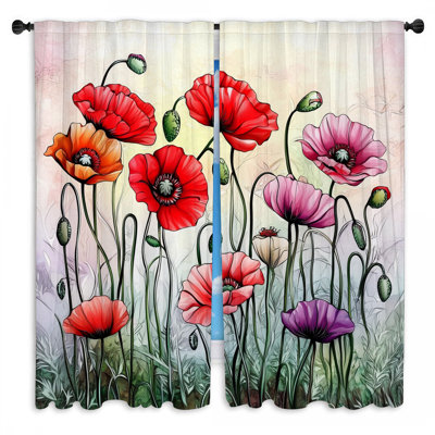 Rideaux de fenêtre à motif floral coquelicot - 2 panneaux