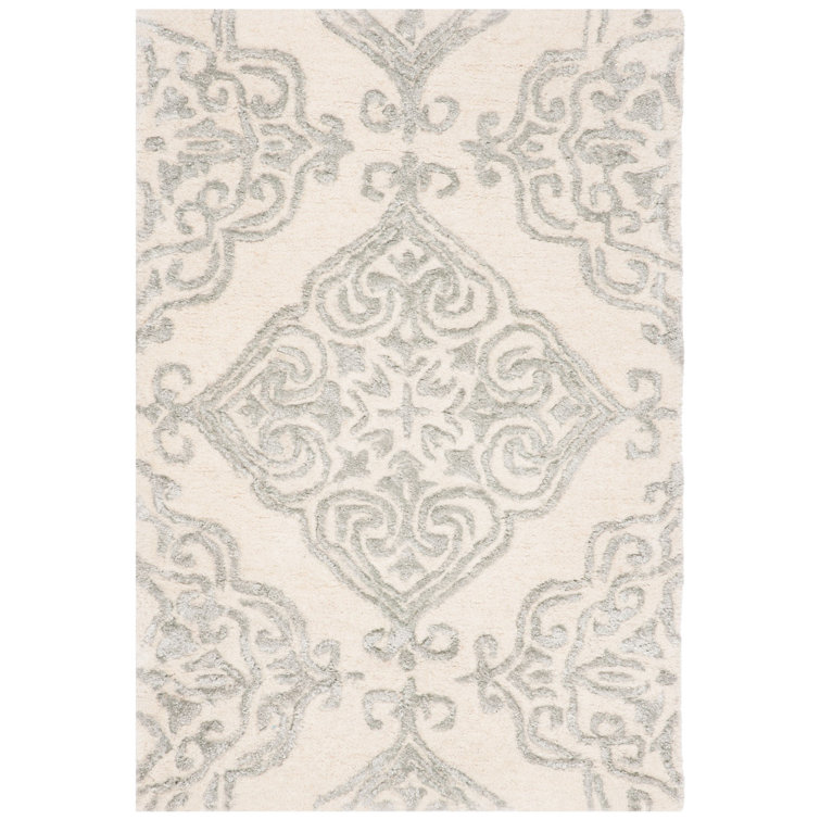 Bernon Hand Tufted Viscose/Wool Geometric Rug in Ivory/Silver