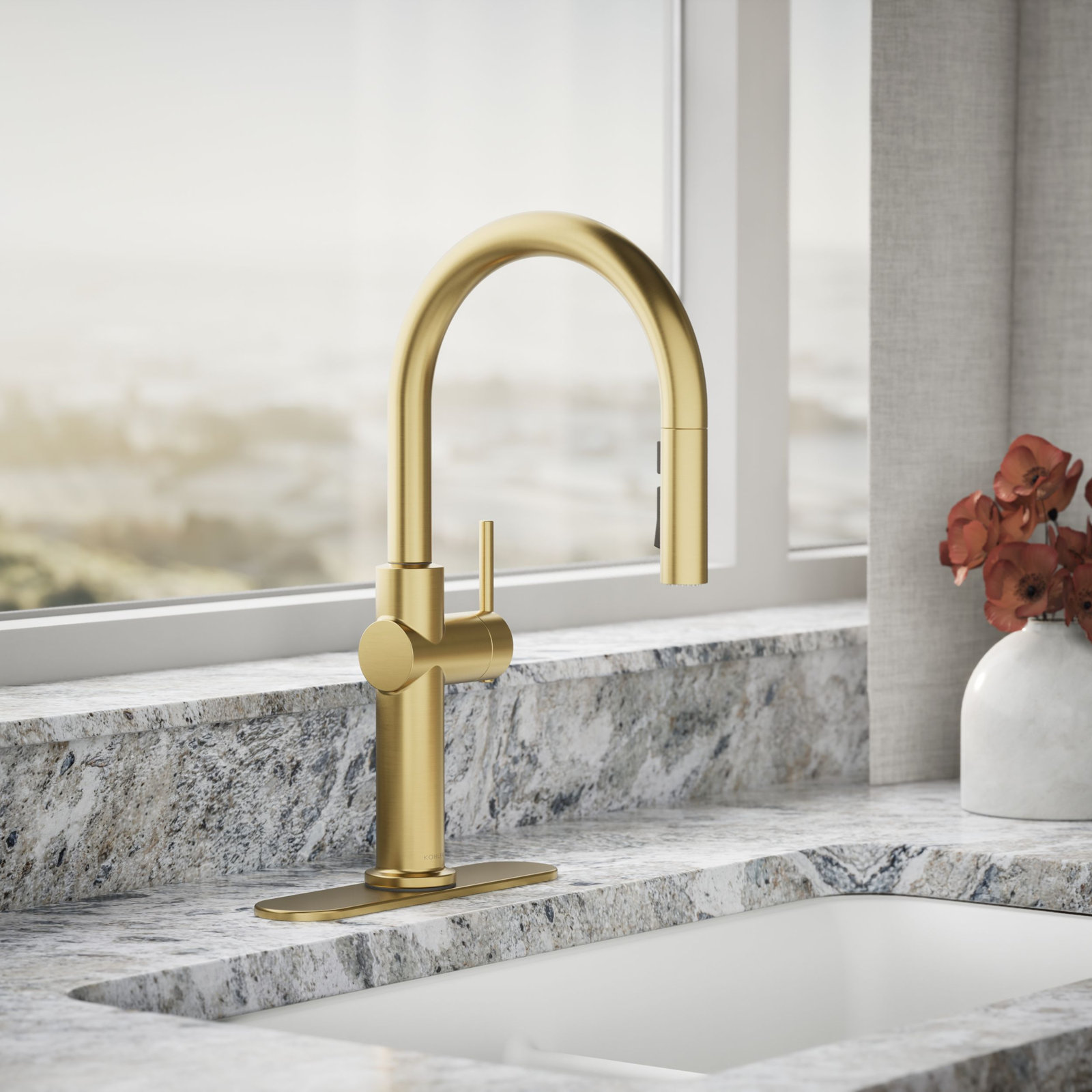 Kohler Crue Pull-Down Kitchen Faucet, Brass