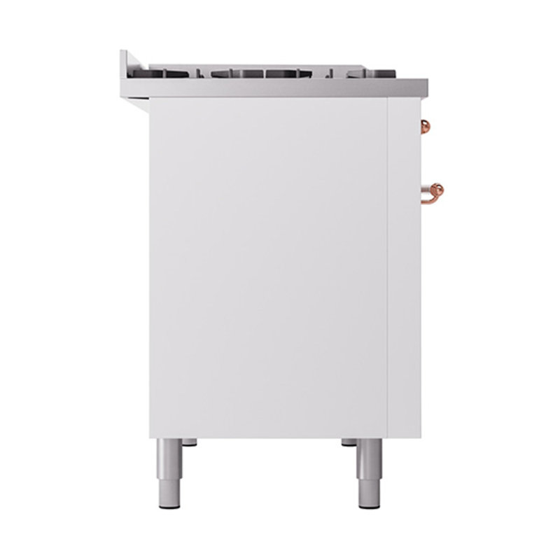 ILVE Nostalgie II Noblesse 48 po à double combustible, 8 brûleurs, plaque chauffante, Blanc / Cuivre, Propane liquide