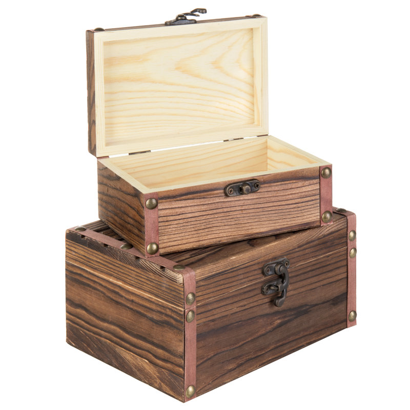 Solid Wood 2 Piece Decorative Bin Set