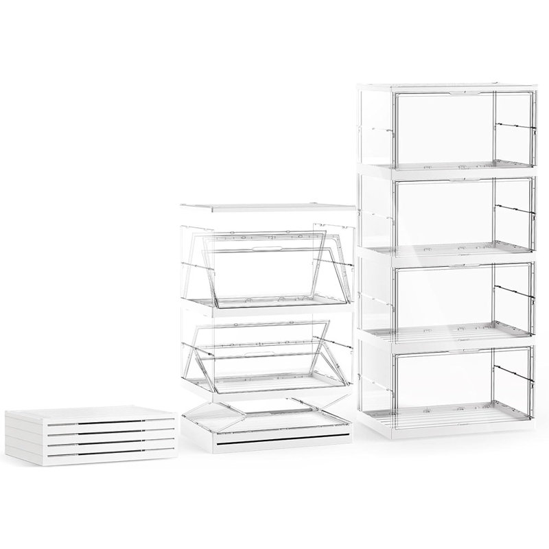 Ultra Large Foldable Storage Bins, Collapsible Closet Organizer Containers, 4-Tier Plastic Storage Cabinet With Lids, Bookshelf And Display Case For Bedroom