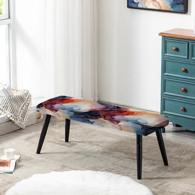 Red And Blue Celestial Radiance Marble Bliss - Marble Upholstered Black Bench