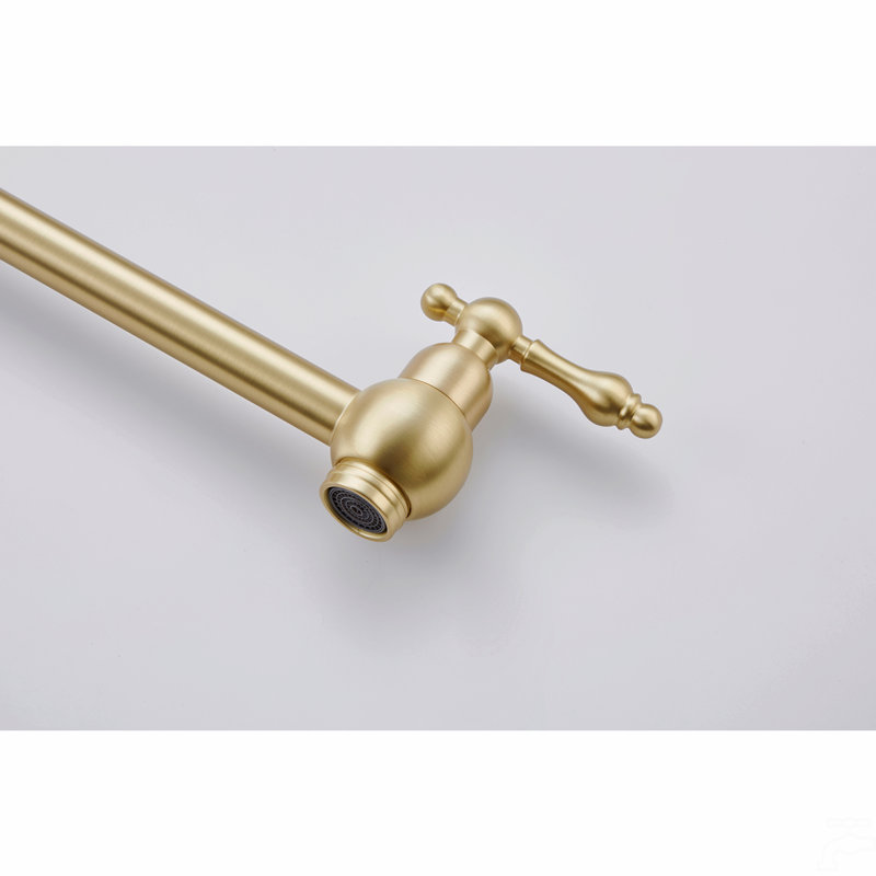Wall Mount Folding Kitchen Pot Filler Faucet, Brushed Gold