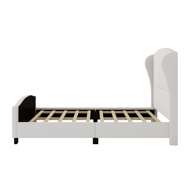 Lit tapissier à oreilles de tête de lit de taille 51 po de hauteur sans sommier tapissier, Beige, Lit double