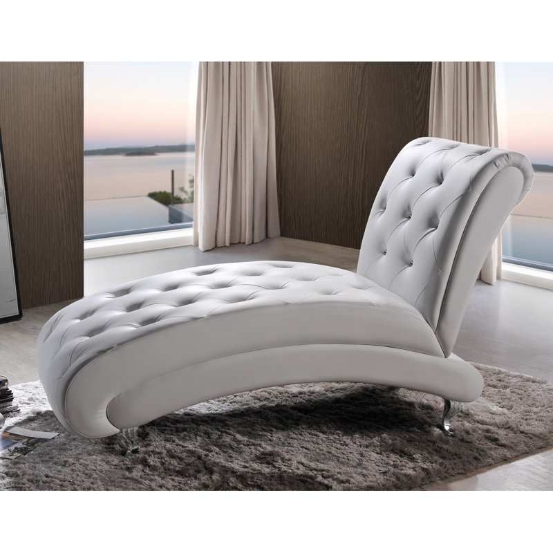 Chaise longue sans accoudoirs capitonnée Millo, Similicuir blanc