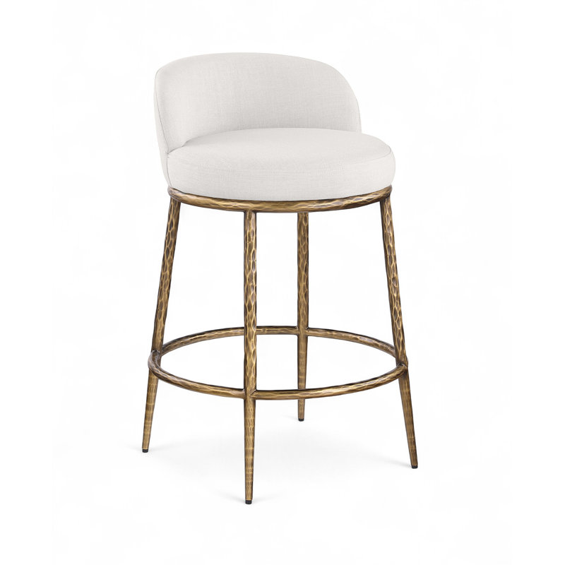 Ferro Hessle Linen Textured Performance Fabric Upholstered Counter Stool, Cream Seat/Gold Frame