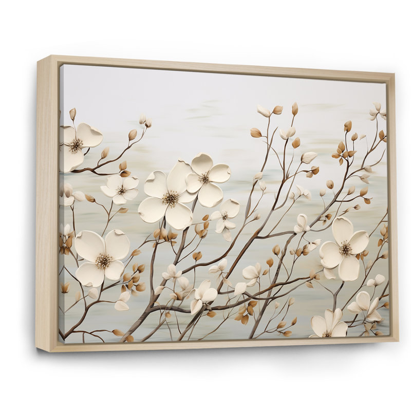 Harmonie II blanche sur cornouiller blanc sur toile, Cadre naturel flottant, H 16 po x l 32 po x P 1 po