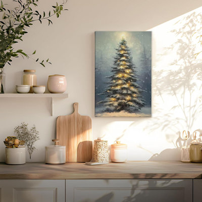 Vintage Christmas Tree Wall Art Decor, Winter Canvas Art Prints Framed, Rustic Retro Moody Winter Xmas Pine Tree Forest Pictures Wall Decorations for