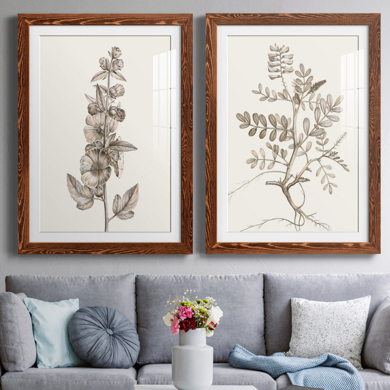 «Neutral Botanical Study», reproduction encadrée prête à être accrochée, Papier avec cadre érable, Blanc