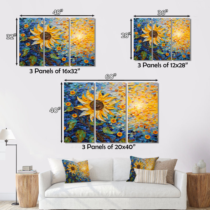 «Blossoming Sunflower In Full Summer», ensemble de reproductions d'art mural fleurs, H 28 po x l 36 po x P 1 po